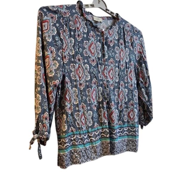 LOFT Outlet Multicolor Paisley Print Blouse Women’s XL 3/4 Sleeve - Picture 2 of 6